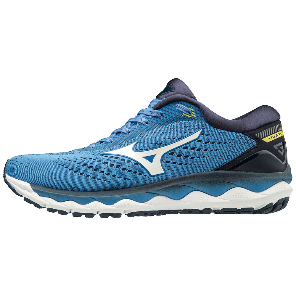 Mizuno WAVE SKY 3 - Erkek Koşu Ayakkabısı - Mavi/Beyaz/Sarı Türkiye (UVNHBF-974)